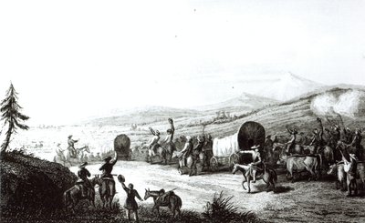 Llegada de la caravana a Santa Fe, grabado por A. L. Dick de E. Didier